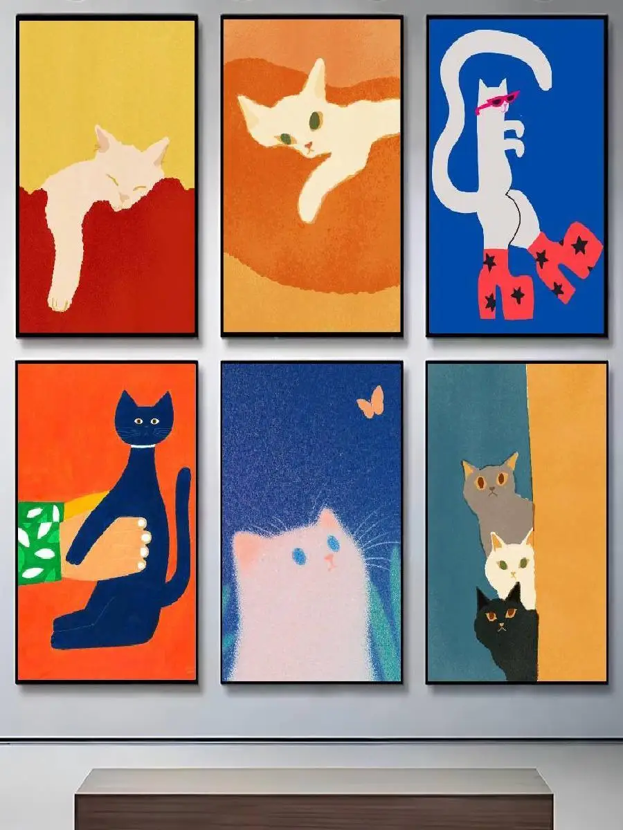Funny Cute Cat Dog Canvas Poster Home Decor Sweet Cartoon Kids Room Prints Pictures Wall Art