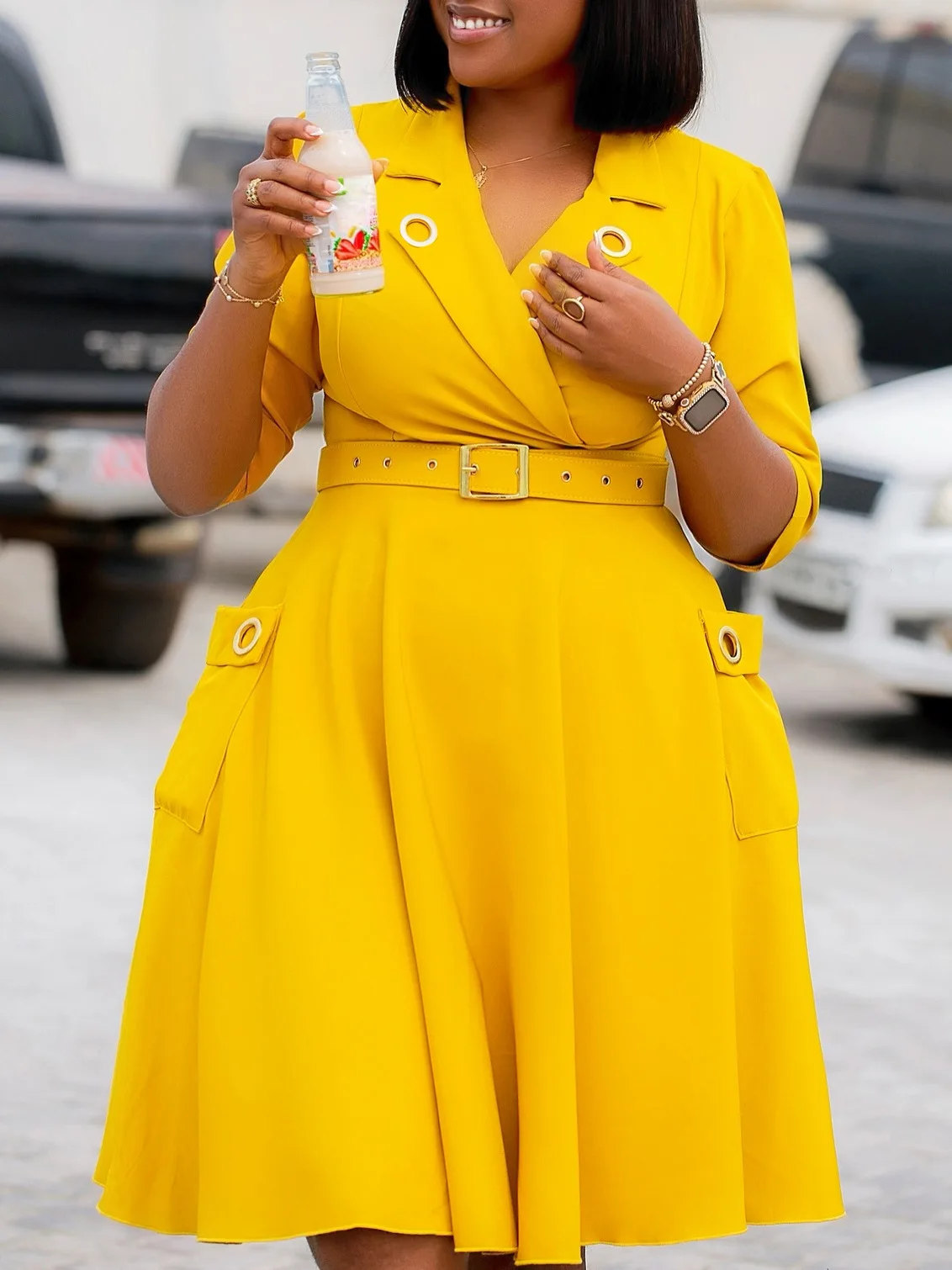 

Elegant Collarless Fitted Suit Dress Pure Color Large Size for Ladies New Ladies Fashion Elegant Dress