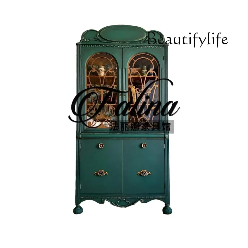 

u Z W French Wine Cabinet Living Room Wall Display Solid Wood Carved Dining Side Cabinet Partition Storage Side Cabinet
