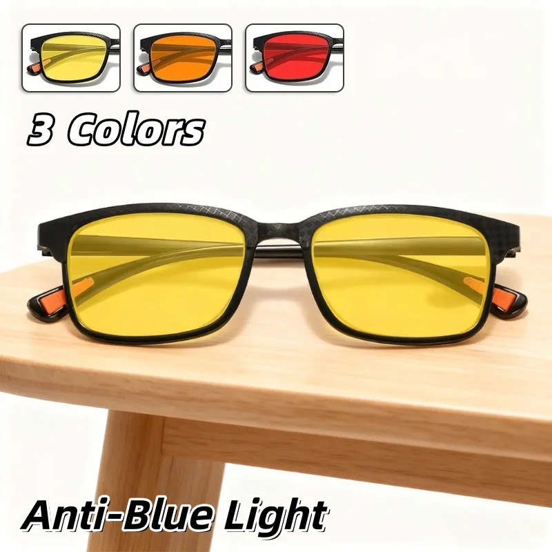 

Square Frame Anti-Blue Light Night Vision Glasses Unisex Night Glare Protection Eyewear Orange-Red Dual-Tone Lenses UV400
