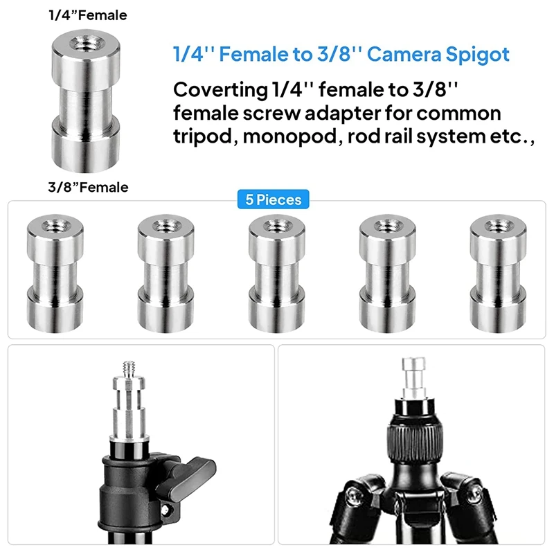 20PCS Camera Screw Set 1/4 To 1/4, 1/4 To 3/8 Screw Adapter Converter Threaded Screws Adapter Spigot Screw Mount Set