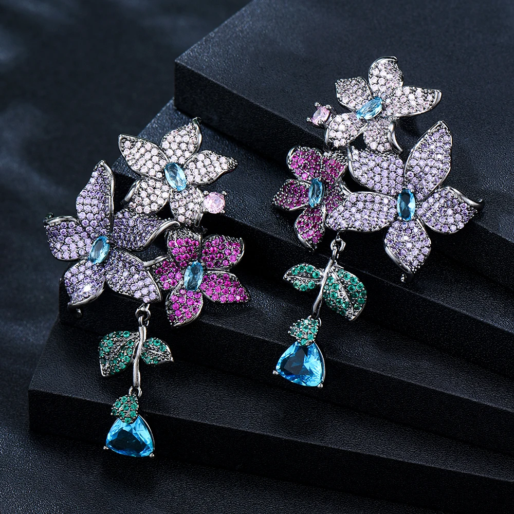 

GODK Romantic Trendy Purple Earrings For Women Accessories Full Cubic Zircon Earrings pendientes mujer moda 2024