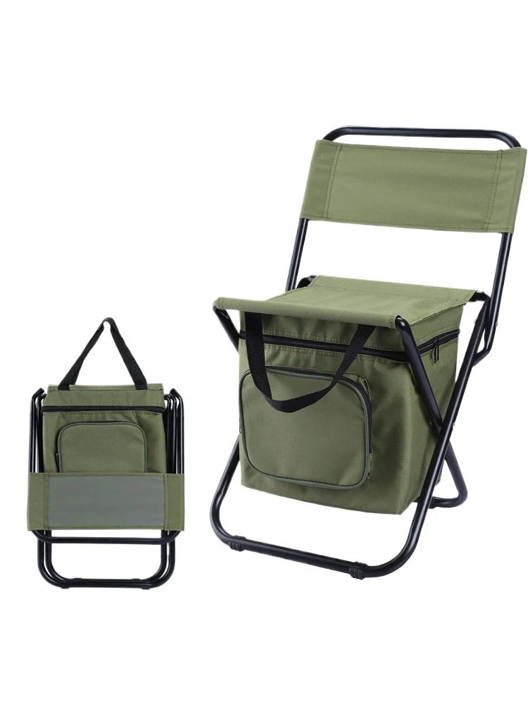 Outdoor folding camouflage portable ice bag chair with storage bag with backrest multifunctional leisure camping fishing chair