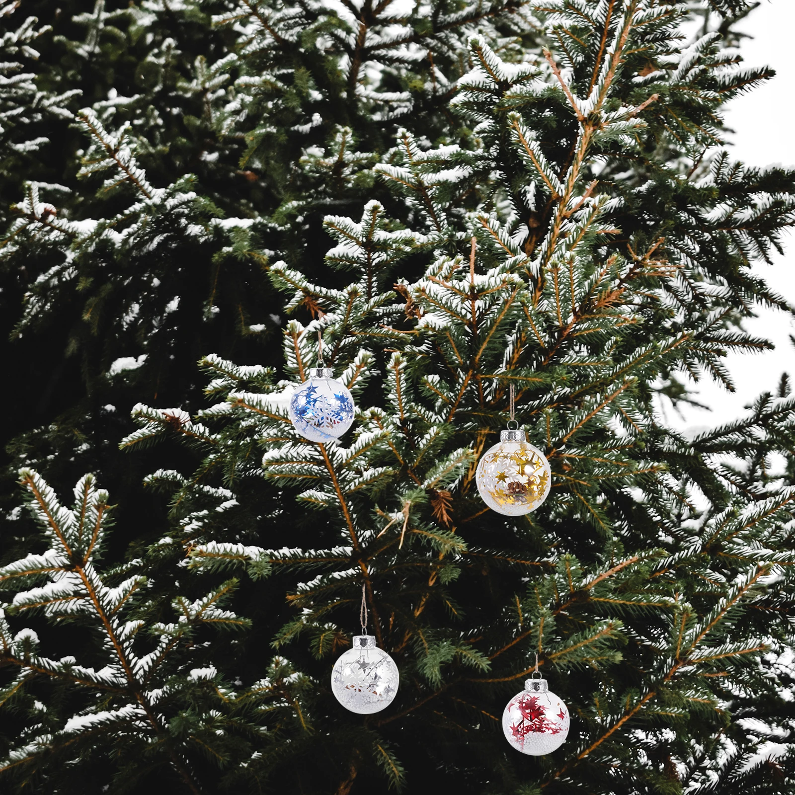 

4pcs Christmas Balls Tree Hanging naments PET Transparent Snowflake Inside Xmas Decor Gifts Festive Supplies Ball Pendant