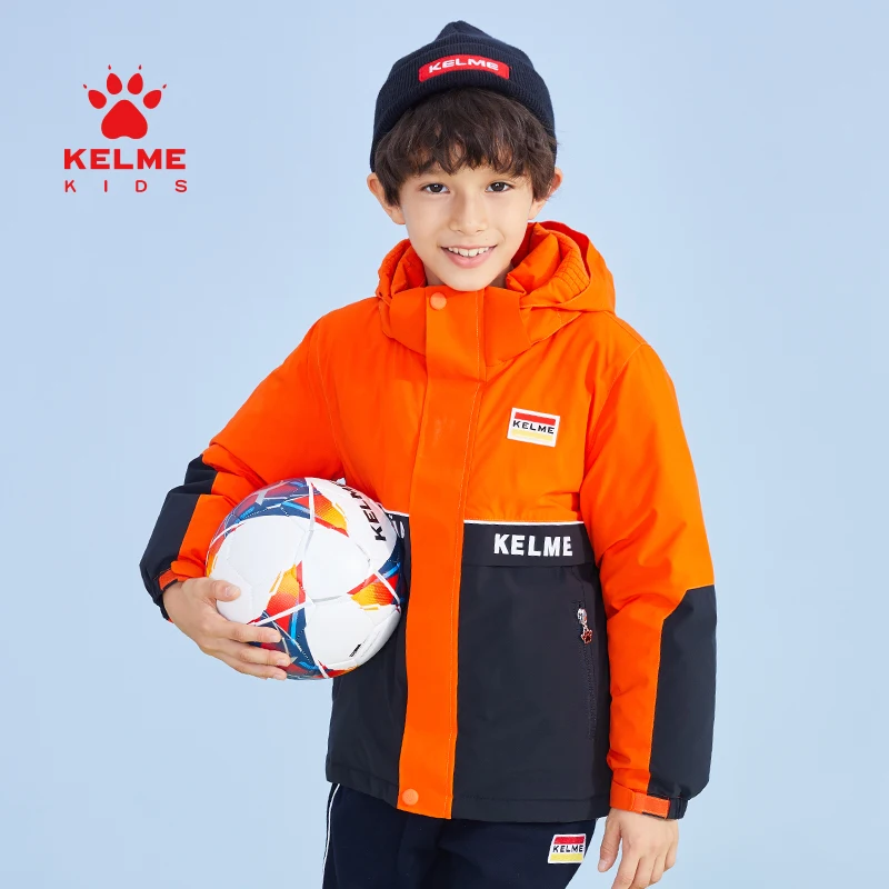 

KELME KIDS Children's Clothes Boys Sports Down Jacket Hooded Windproof Children Thickened Warm Outdoor Football Coat 5141YR3026