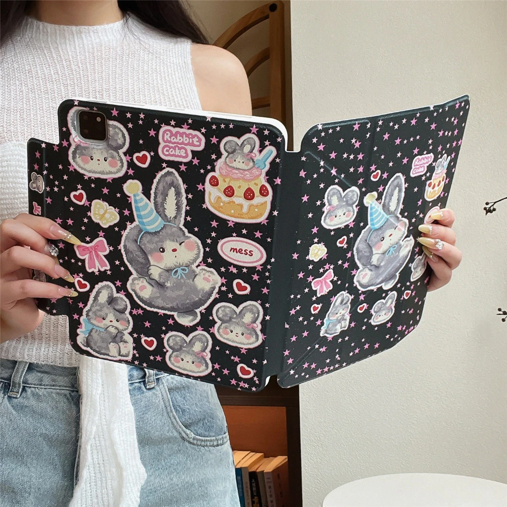Ins Cute Star Rabbit Cake Cover For Magnetic Split iPad Pro 13 11th M5 M4 12.9 A16 10 8 7 9th 10th Air 11 M2 M3 Mini Tablet Case