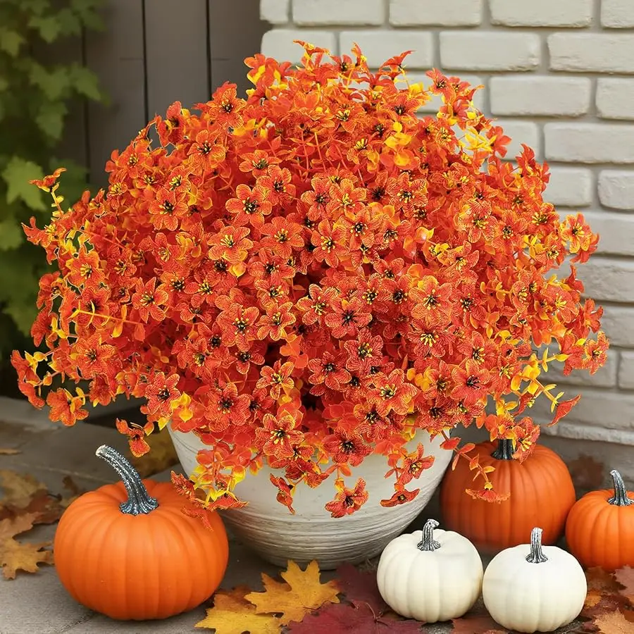 

40 Bundles Artificial Fall Flowers for Outdoors Decoration, Fake Silk Daisy Realistic Faux Plants UV Resistant for Planter Home