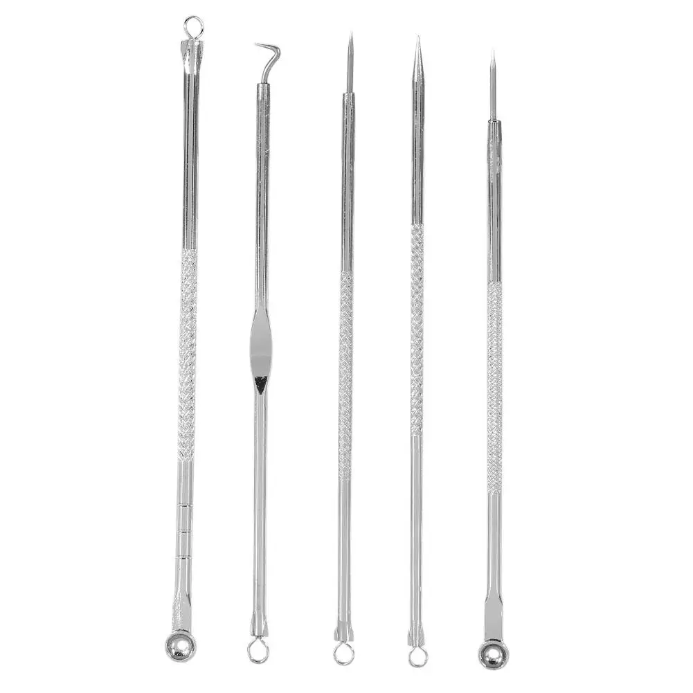 Aço inoxidável Acne Extractor Tool Set, Blackhead Pimple e Blemish Remover Kit, pele clara, 5Pcs