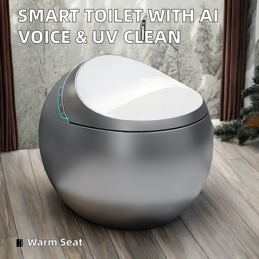 AI Voice Controlled Egg-Shape Smart Toilet With Automatic Air-Drying & Sterilization Remote Control S-Trap Drainage