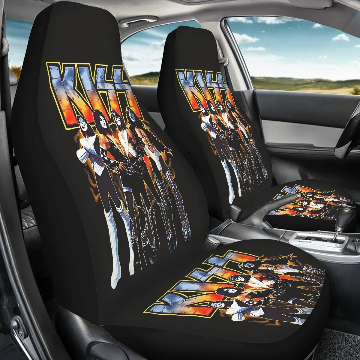 Car Front Seat Cover Set Rock Band Singer Kiss Brand Design Easy Installation Washable Cushion Interior Spare Parts Custom Image