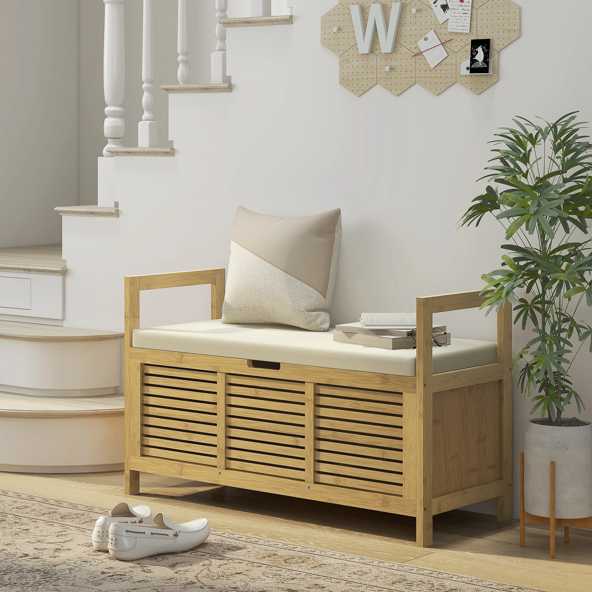 Zapatero De Láminas Homcom Con Diseño De Hojas Abatibles, Zapatero De Madera De Bambú, 100 X 40 X 60 Cm, Color Madera