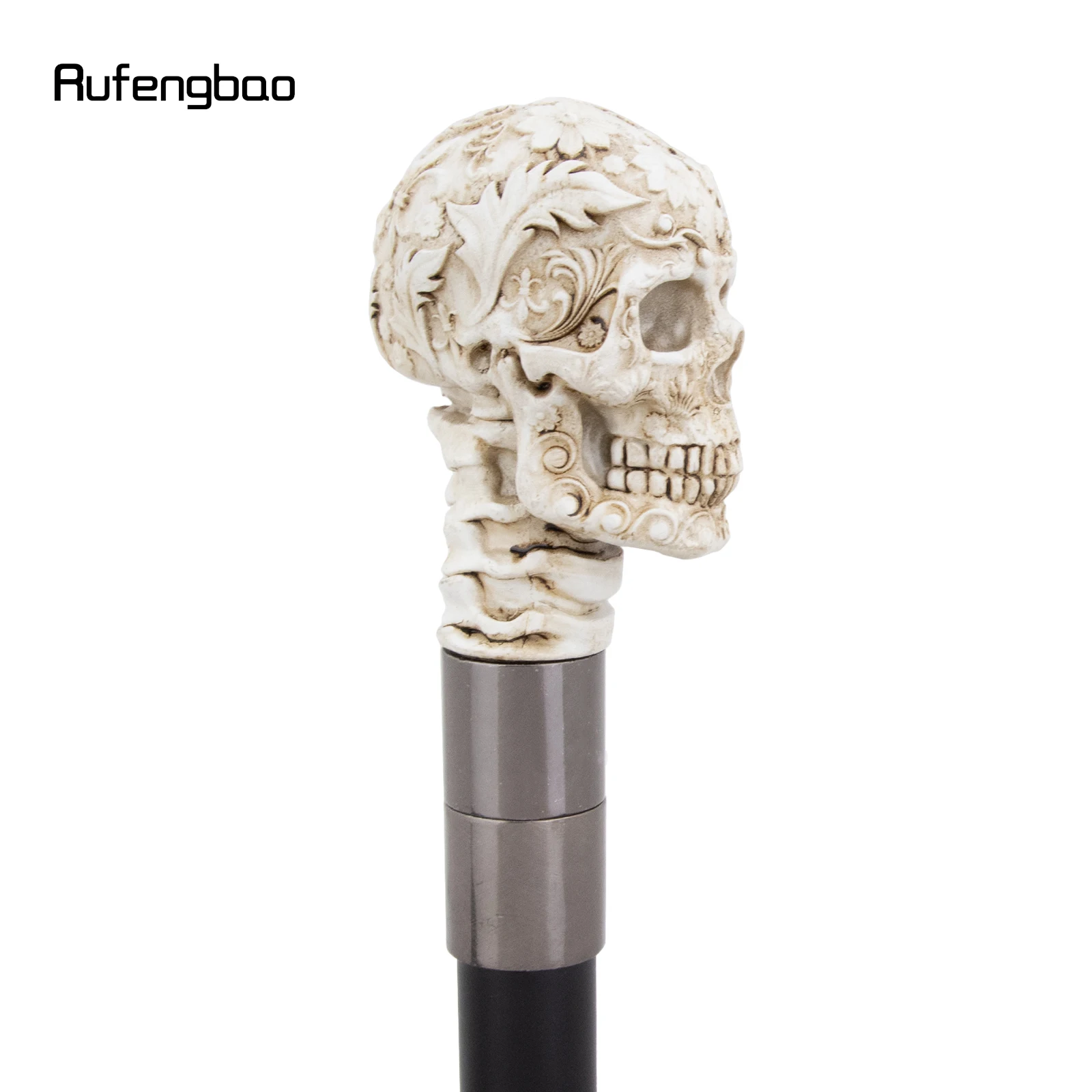 الأبيض الراتنج روز زهرة الجمجمة رئيس قصب الزخرفية Cospaly قصب هالوين الصولجان العصا Crosier أداء المرحلة قصب 94 سنتيمتر