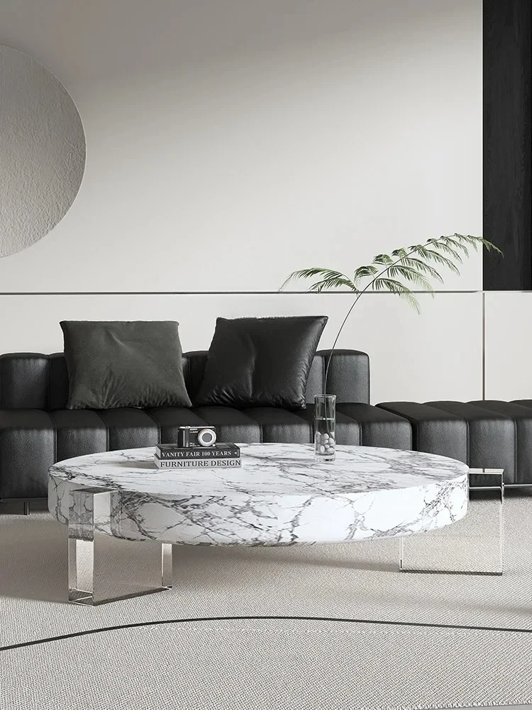 Simple and Natural Marble Solid Coffee Table Living Room Light Luxury Model Room Designer round Acrylic Tea Table