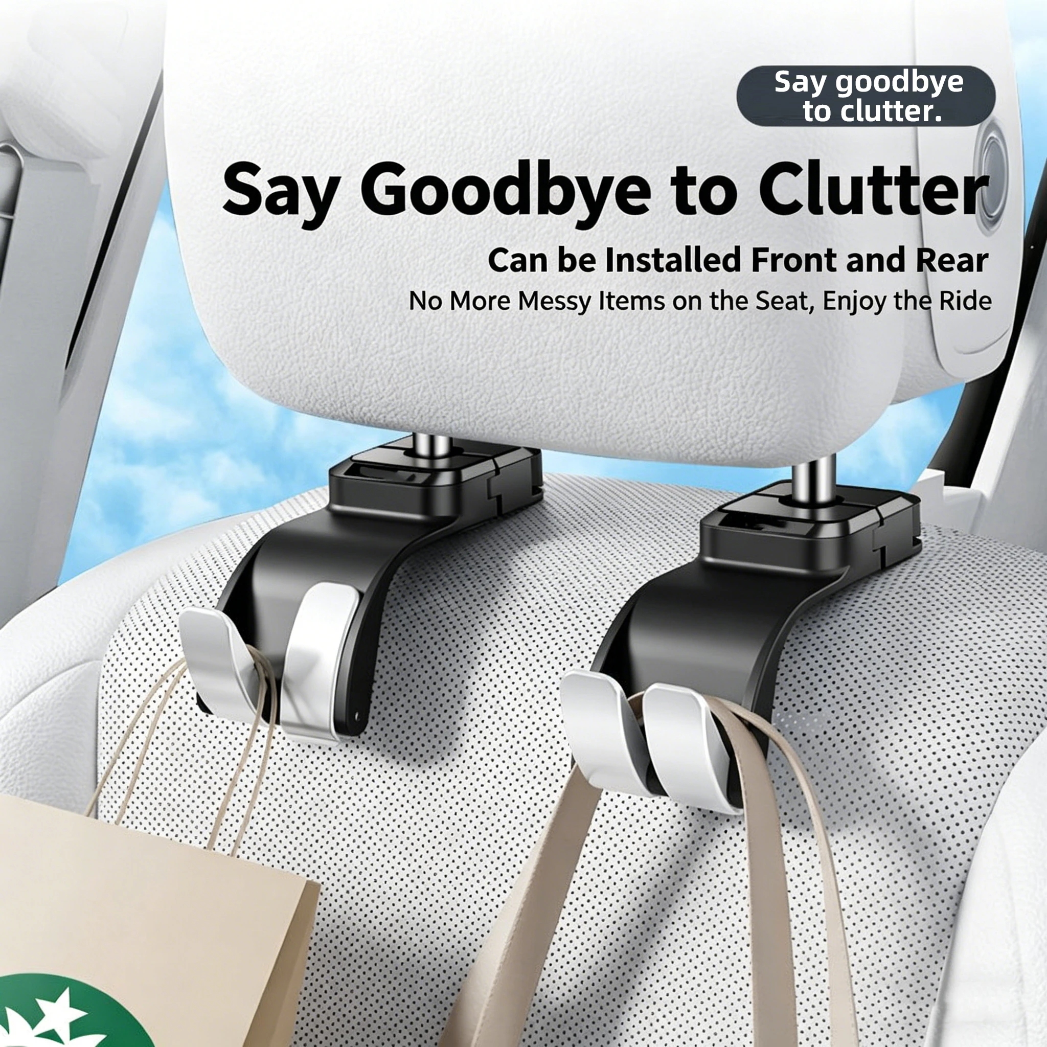 Car Seat Backrest Multifunctional Rotatable Rear Seat Backrest In-Car Accessory Automatic Rebound Practical Double Hooks view 5