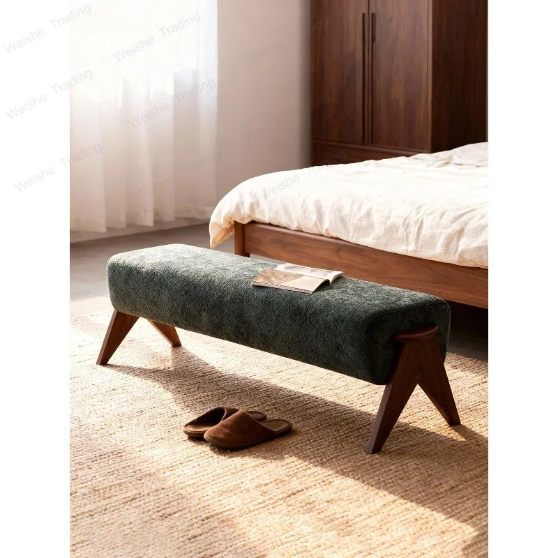 Solid wood soft bag enters the door, shoe change stool, cloakroom, end of bed, bedroom, long stool