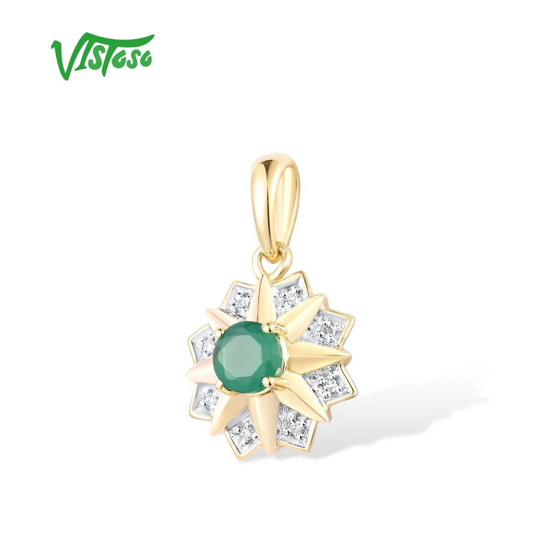 VISTOSO Gold Pendants For Women Authentic 14K 585 Yellow Gold Sparkling Emerald Diamond Star Pendant Elegant Gifts Fine Jewelry