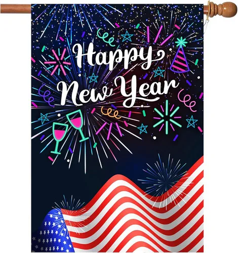 New Years Flag,Happy Year Garden Flag 28 x 40 Inch Double