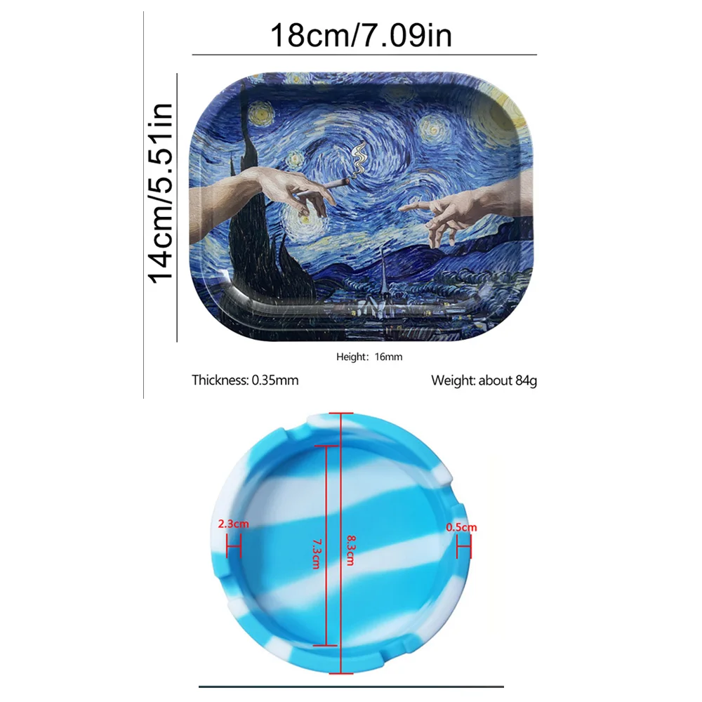 Metal Rolling Tray Round Silicone Ashtray Tobacco Storage Tube Container Cigarette Plastic Grass Herb Grinder Smoking Set