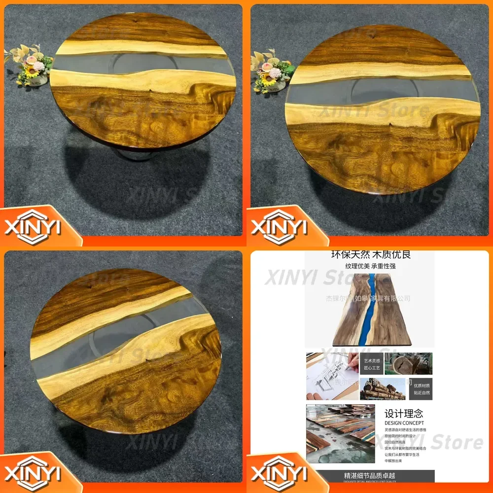 Solid Wood Sofa Side Coffee Table for Living Room Small Round Tea Table for Walnut Resin Creative Afternoon Tea Table