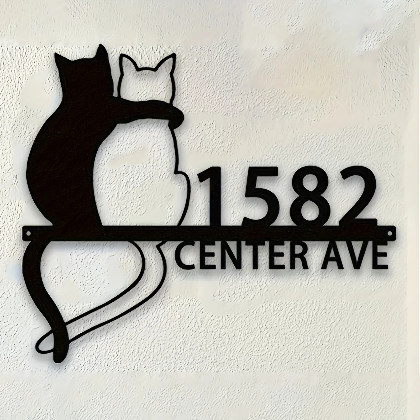 Personalized Black Cat Address Plaque, Custom House No. Street Name, Paw Print metal Door Hanger, Indoor/Outdoor Cat Lover Gift