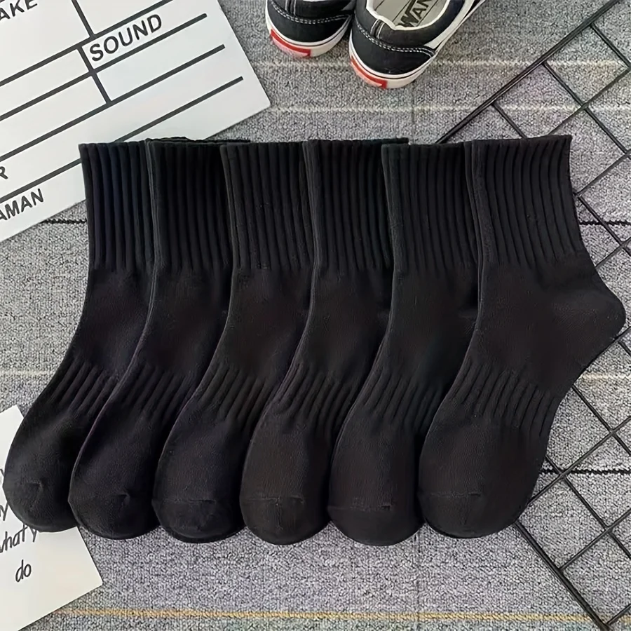 5/6 Pairs of Classic Socks  Black and White Mid Tube Socks Solid Color Anti Slip Sports Socks Versatile Casual Breathable Socks