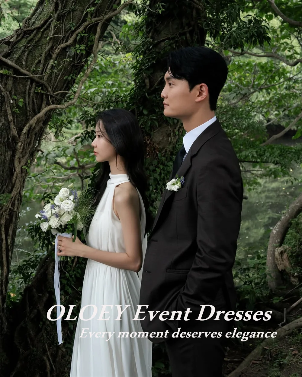 OLOEY Elegant Halter A Line Wedding Dresses Pleats Chiffon Sleeveless Bridal Gowns Korea Photos Shoot Floor Length Customized