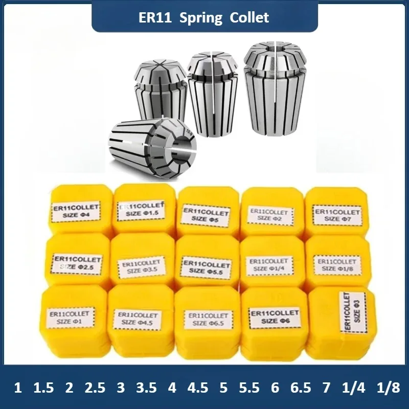 

15pcs Set ER11 1-7MM 1/4 1/8 Inch (3.175mm) Spring Collet High Precision Collet Set For CNC Engraving Machine Lathe Mill Tool