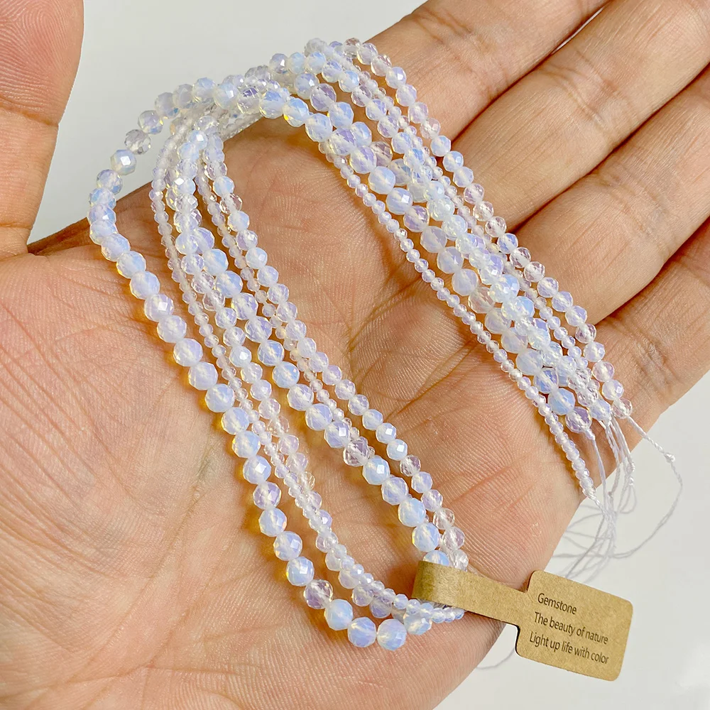 2/3/4MM Faceted Opal Bead Natural White Loose Spacer Minerals Beads For Jewelry Making Necklace Bracelet Rings DIY Accessories