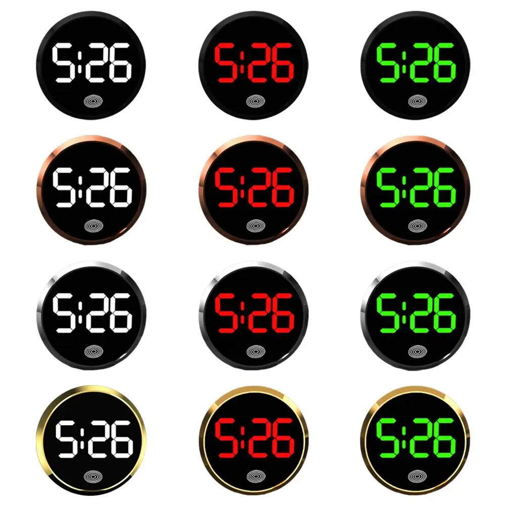 New Car Clock LED Electronic Watch Round Alloy Touch Luminous Creative Digital Clock For Car Supplies Accessories