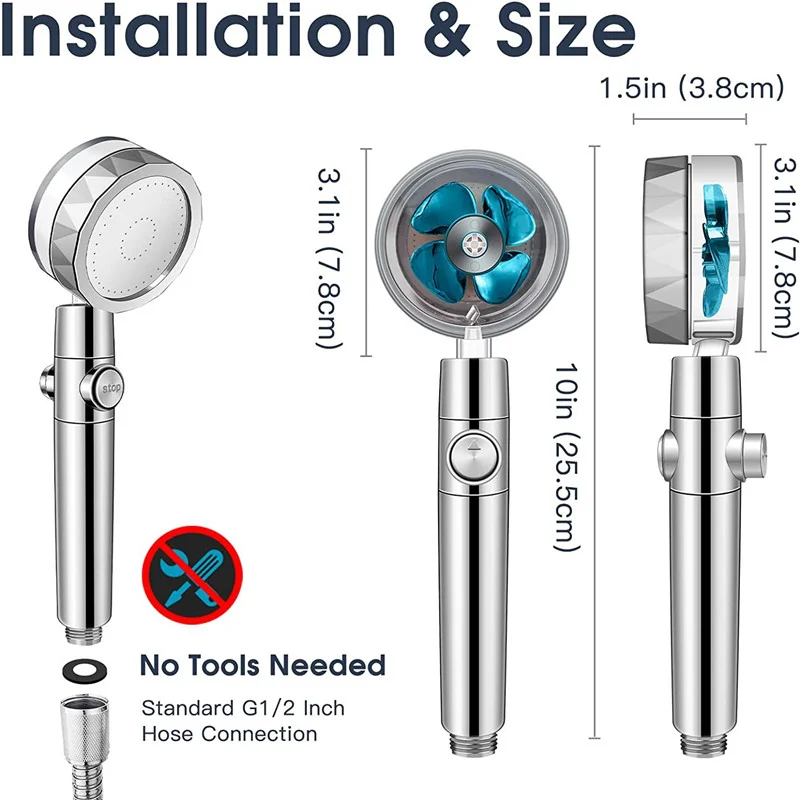 Propeller Shower Head Rainfall High Preassure Water Saving Bathroom Shower Accessary Pressurized Nozzle Universal Adaptation