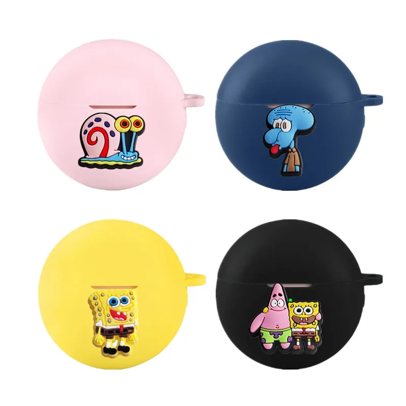 Potdemiel SpongeBob Earphone Case for Huawei Freebuds 7i / 6i / 5i  Silicone Wireless Earbuds Protective Cover With Hook