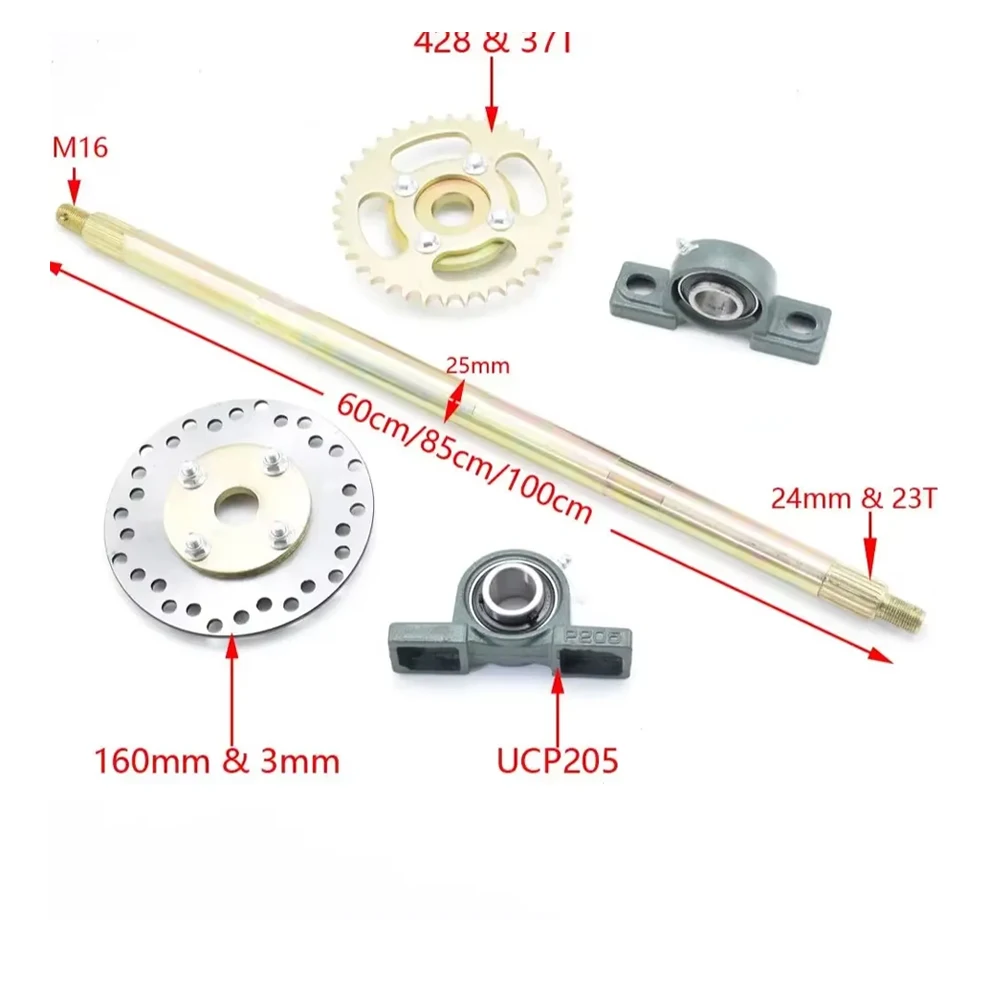 Go Kart DIY Rear Axle Assembly with 428 37T Sprocket 160mm Brake Disc Carrier Hub Shaft ATV Quad Go Karting