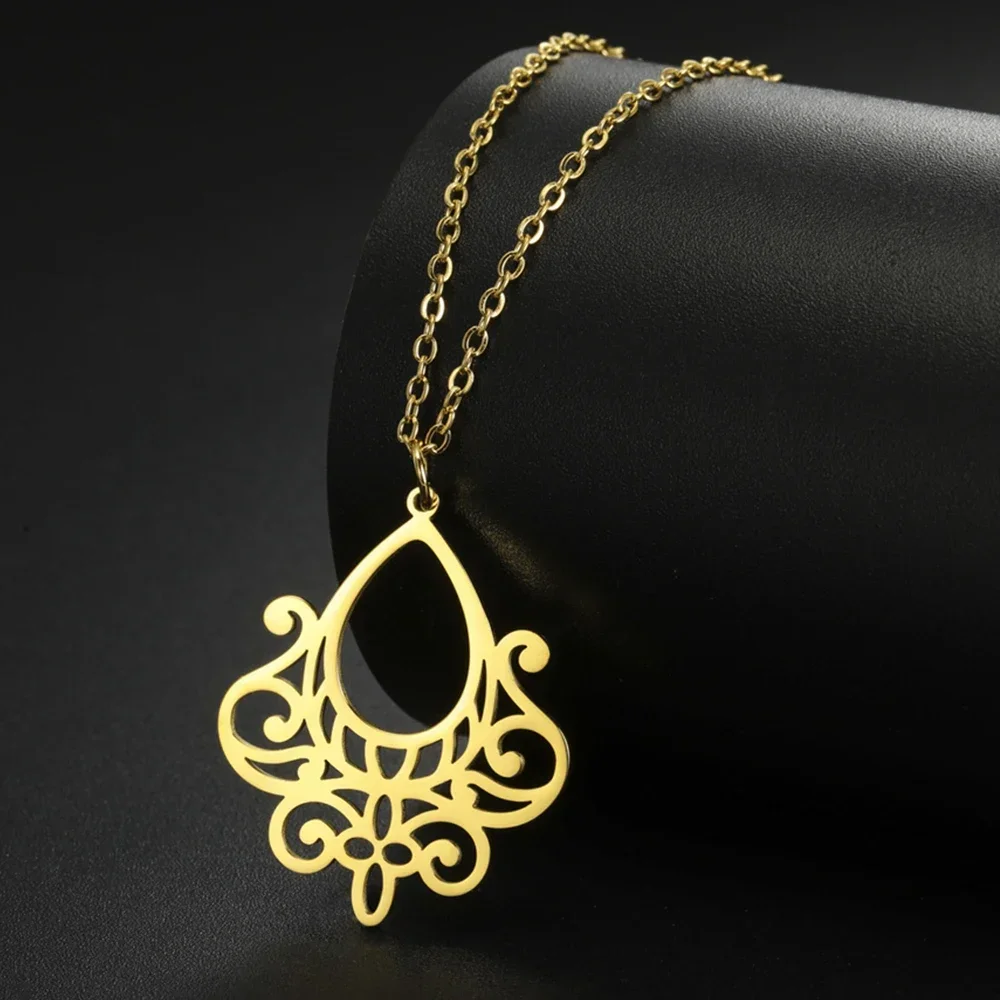 

My Shape Filigree Water Drop Necklaces for Women Stainless Steel Geometry Big Pendant Necklace Chain Choker Boho Fashion Jewelry