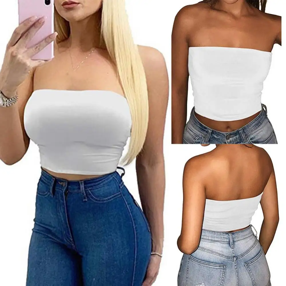 

Women Solid Color Tube Tops New Yoga Sports Women's Wrapped Vest Mini Bustier Slim Elastic Tube Tops Strapless Cropped Tank Top