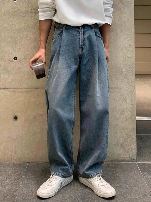 

Loose High-Waisted Wide-Leg Men's Jeans American High-Street Sle Waed out Spring Summer New Hong Kong Retro Long Pants