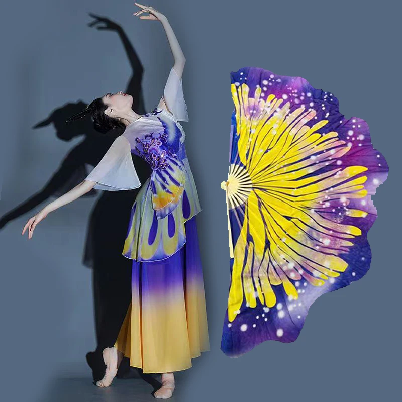 2 Pcs Butterfly Dance Fan 20/30cm Classical Dance Silky Fan Chinese Dance Flowy Butterfly Flying Yangko Stage Performance Props