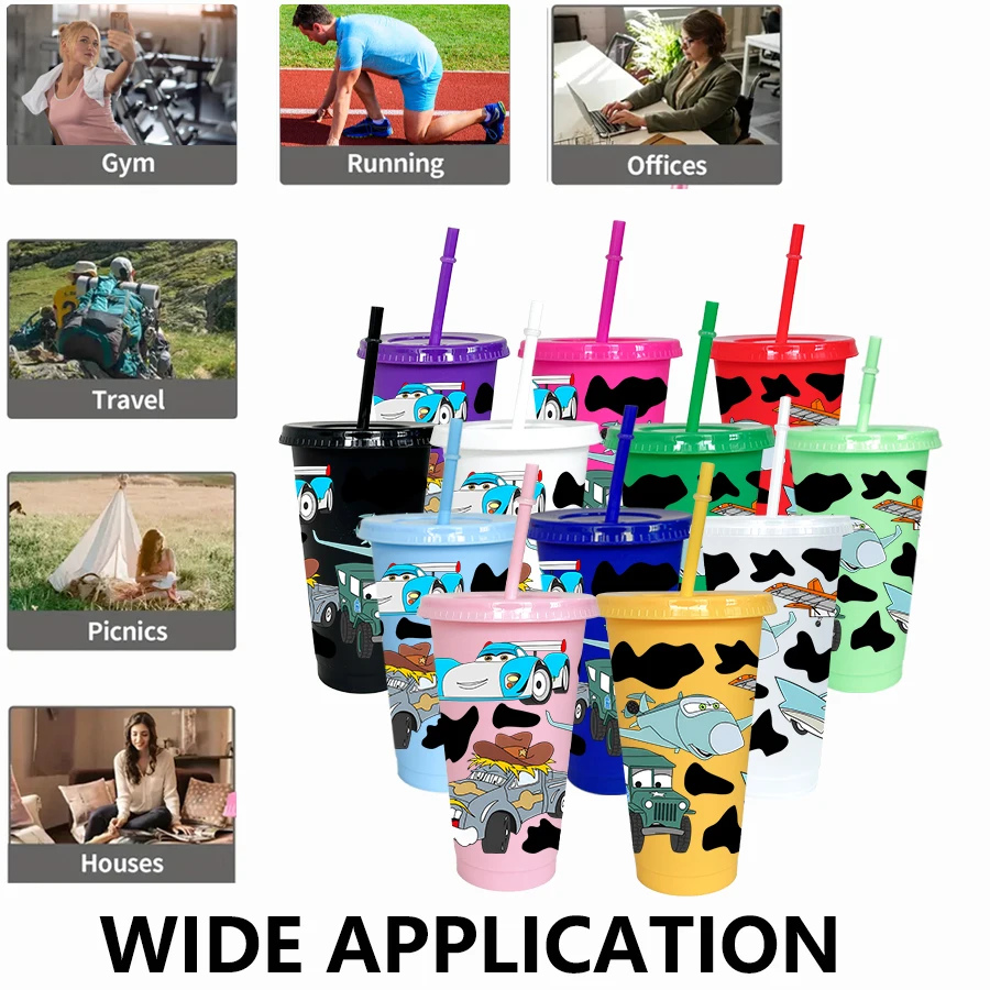 12pcs/pack Disney,Cars,Minnie Ears 26oz Color Plastic Tumbler Birthday Party Drinking Utensils Juice Coffee Mug