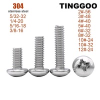 5/50pcs UNC/UNF 2 3 4 5# 6 8# 10# 12# 5/32-32 1/4-20 5/16-18 3/8-16 304 Stainless Steel Cross Round Phillips Pan Head Screw Bolt