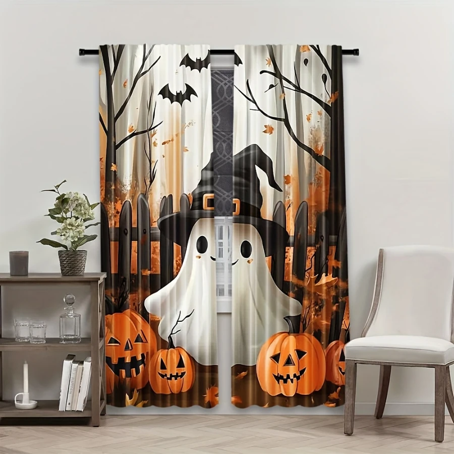 2PCS Digital Printed Curtains, Skull Moth Butterfly Floral Pattern, Gothic Style Rod Pocket Drapes for Bedroom Living Room Decor