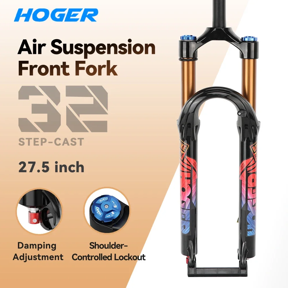 

HOGER 27.5 Inch Lightweight MTB Air Suspension Fork - Durable 120mm Travel Rebound Adjustable Quick Release for Off-Road