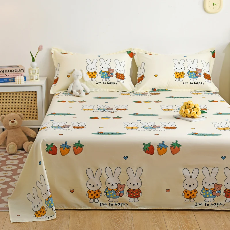 

100% Cotton Printed Cartoon Single Sheet Queen Size Bed Sheets Set Multi-size Skin Friendly Soft Bedding