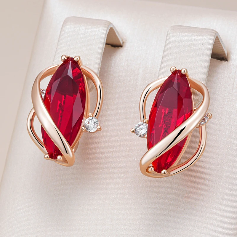 Kinel Hot Shiny Red Natural Zircon Drop Earrings for Women Fashion 585 Rose Gold Color High Quality Daily Fine Vintage Jewelry