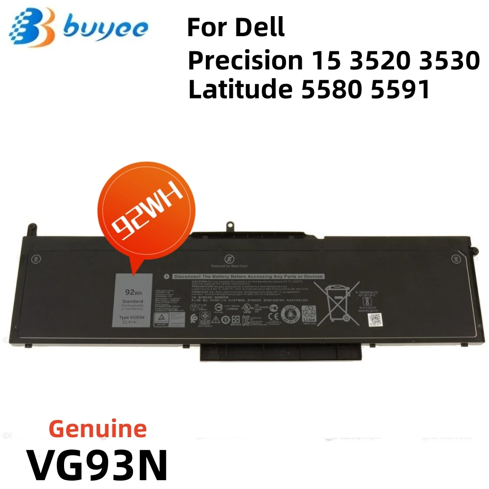 New 92WH VG93N Laptop Battery For Dell Latitude 5580 5590 5591 Precision 15 3520 3530 Series Notebook 11.4V 7666mAh NY5PG WFWKK