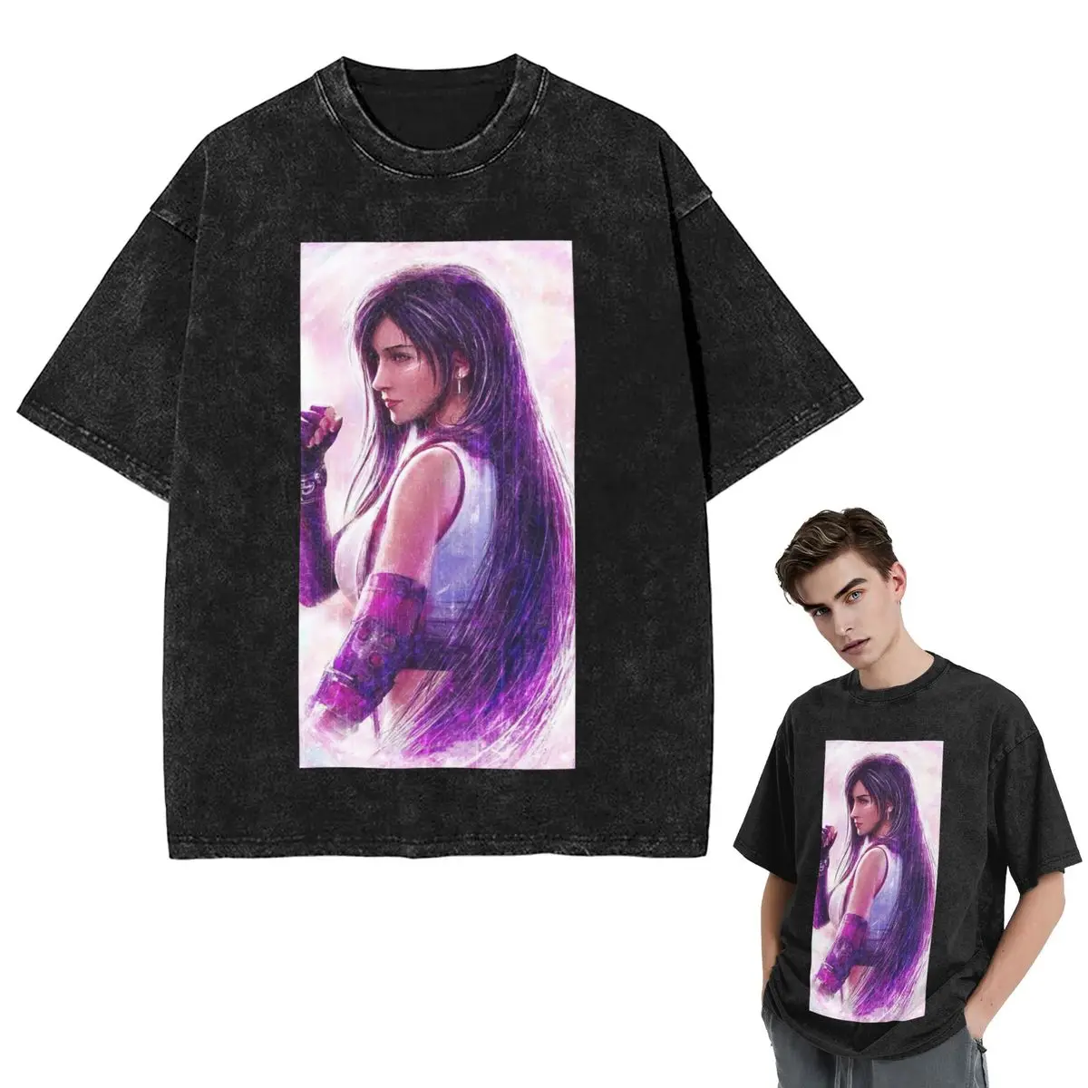 Streetwear T-Shirts Tifa Lockhart-Final Fantasy 7 Ff7Remake Ffvii Final Washed T Shirt Short Sleeve Hip Hop T-Shirt Tops Tees