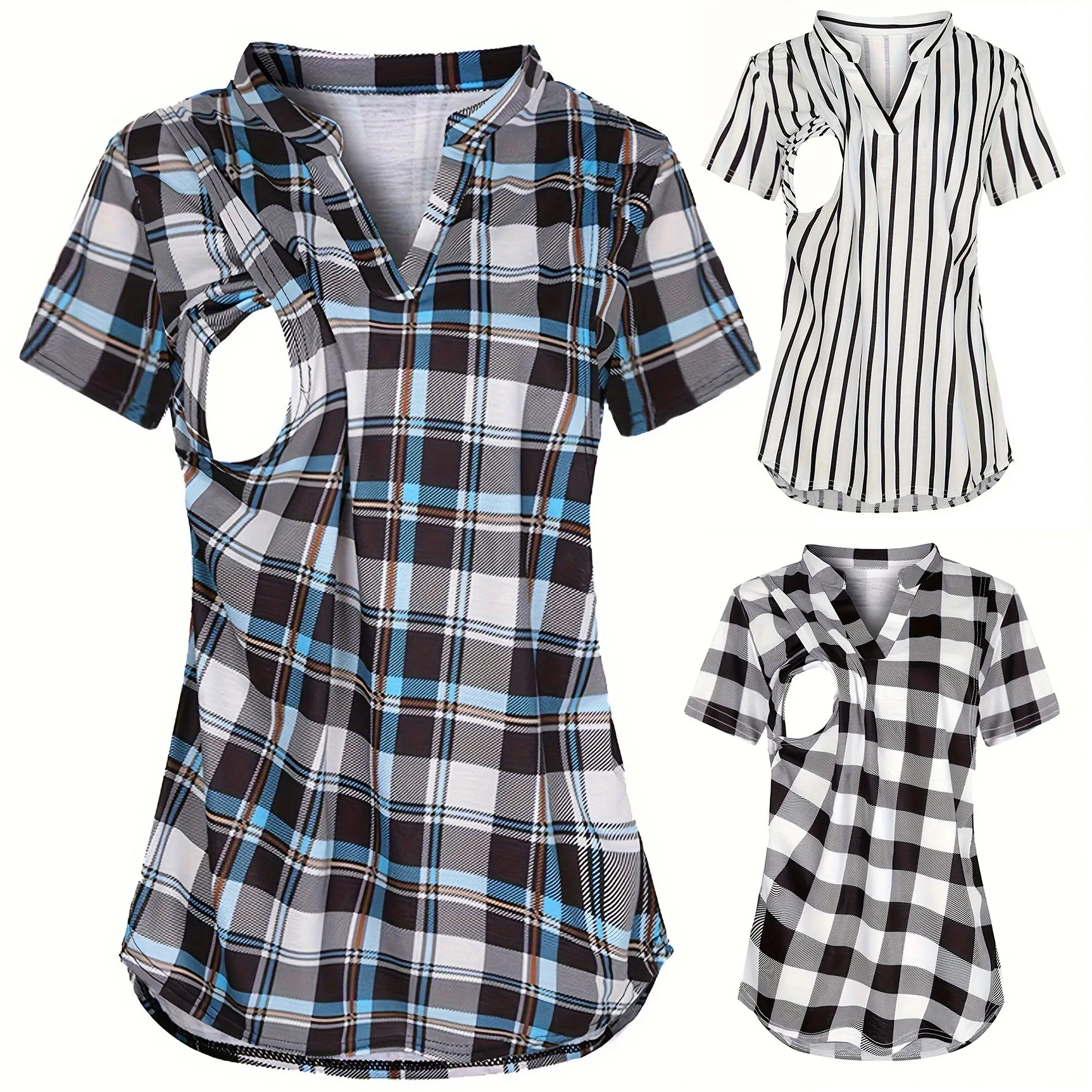 

Women's Maternity Breastfeeding T-shirt V-Neck Solid Color Short Sleeve Nursing Tops Clothes for Pregnant Women