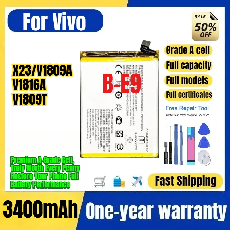 B-E9 for Vivo X23/V1809A/V1816A/V1809T Phone Battery  High Quality Capacity Battery Replacement Bateria Grade A Cell with Tools