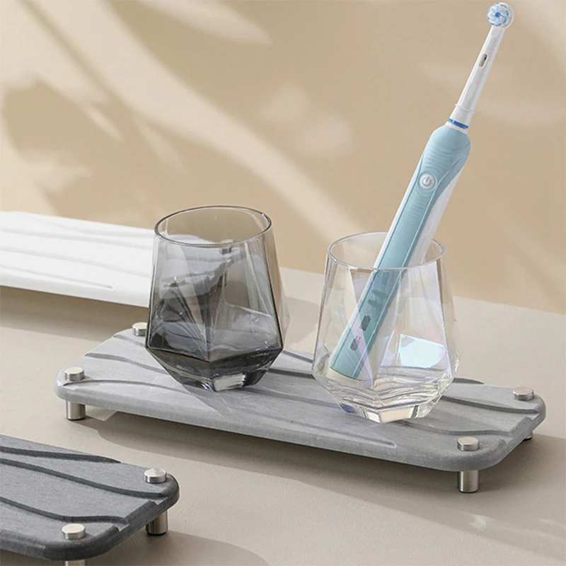 TKOH- Lavandino da bagno Pietra ad asciugatura rapida, Vassoio per lavandino in terra diatomea Porta spazzolino da denti, Ondulato,