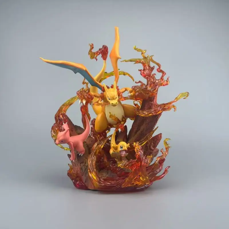 

Pokemon Charizard Evolution Group Figure Led Light Anime Collectible Statue Resin Ornament Desktop Display For Anime Fans