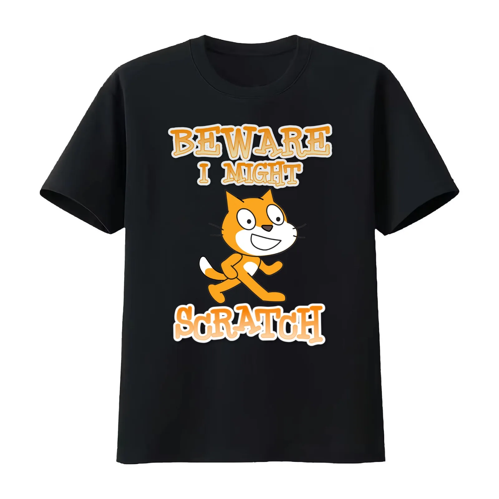 BEWARE THE COOL CODE KIDS! - SCRATCH CAT T-Shirt Summer Casual Cotton Tee Oversized Streetwear Tops Vintage Graphic Print