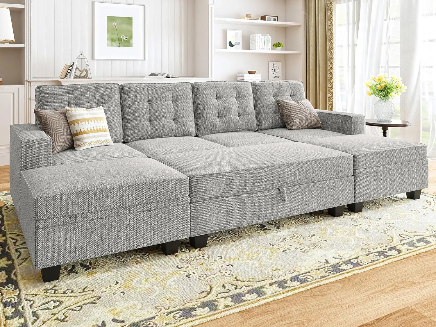 

Sectional Sleeper Sofa with Storage Ottomans U Shaped Couch with Chaise for Living Room, Light Grey